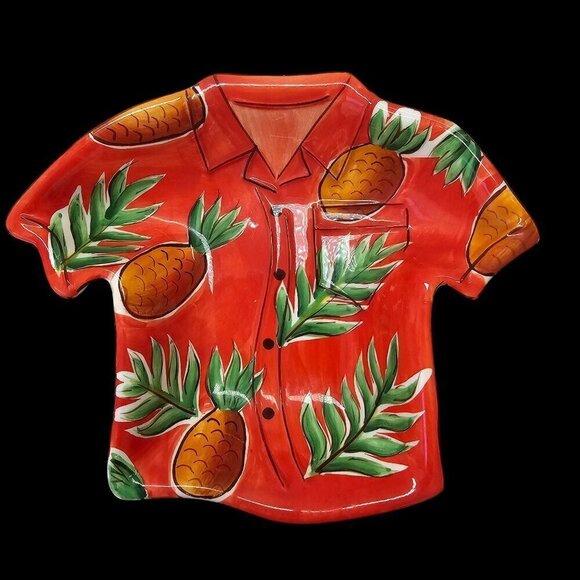 90s Clay Art Ceramic Hawaiian Shirt Bowl 7 x 9 in Nut Dish or Replacement Orange - Picture 3 of 5